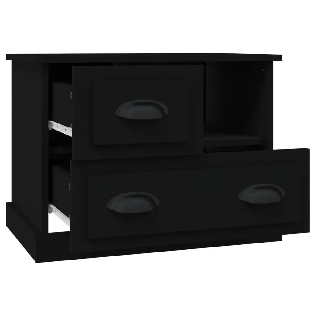Bedside Cabinet Black Nightstand Side Table Storage Drawers Compartment 60x39x45