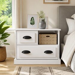 Bedside Cabinet White High Gloss Modern Bedroom Side Table with Drawers Storage