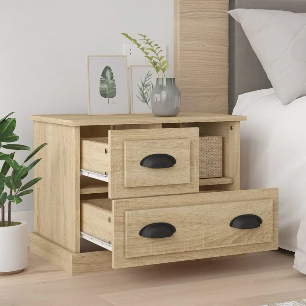 Bedside Cabinet Brown Side Table Bedroom Nightstand Storage Drawers Compartment