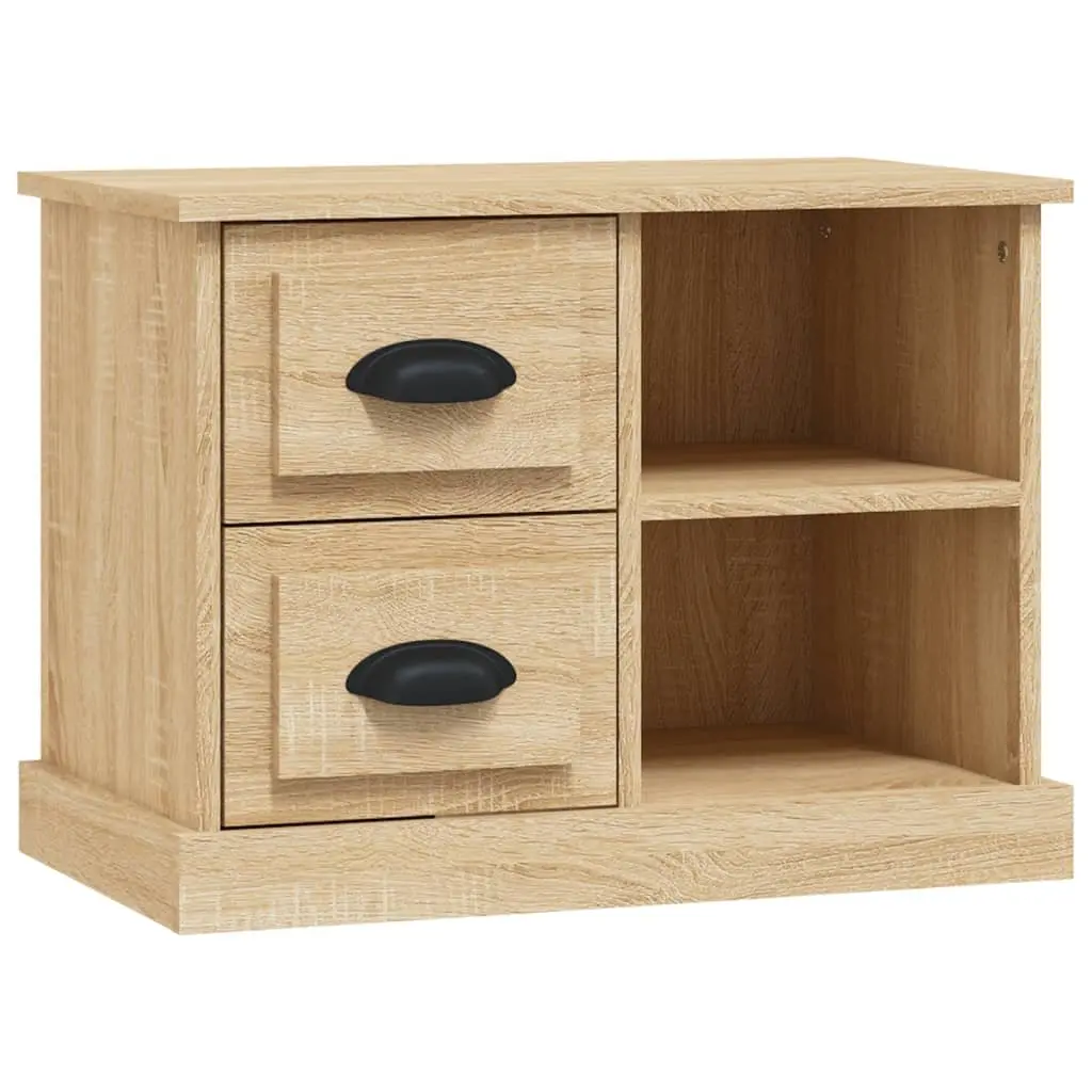 Bedside Cabinet for Bedroom Brown Engineered Wood with 2 Drawers and 2 Compartments