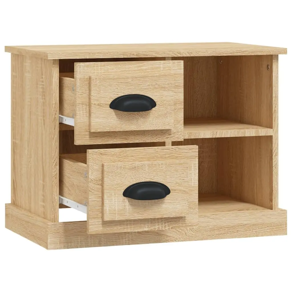 Bedside Cabinet for Bedroom Brown Engineered Wood with 2 Drawers and 2 Compartments