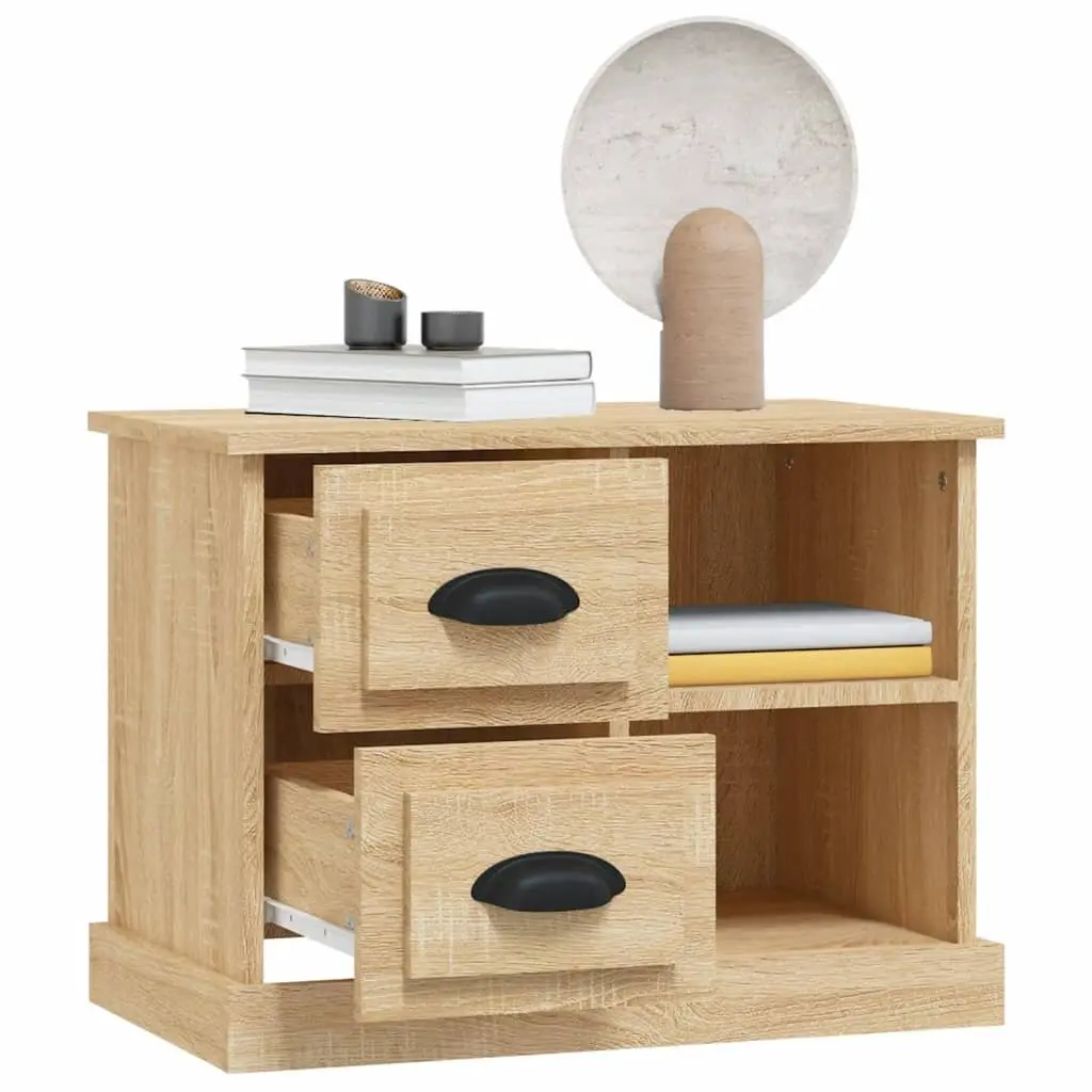 Bedside Cabinet for Bedroom Brown Engineered Wood with 2 Drawers and 2 Compartments