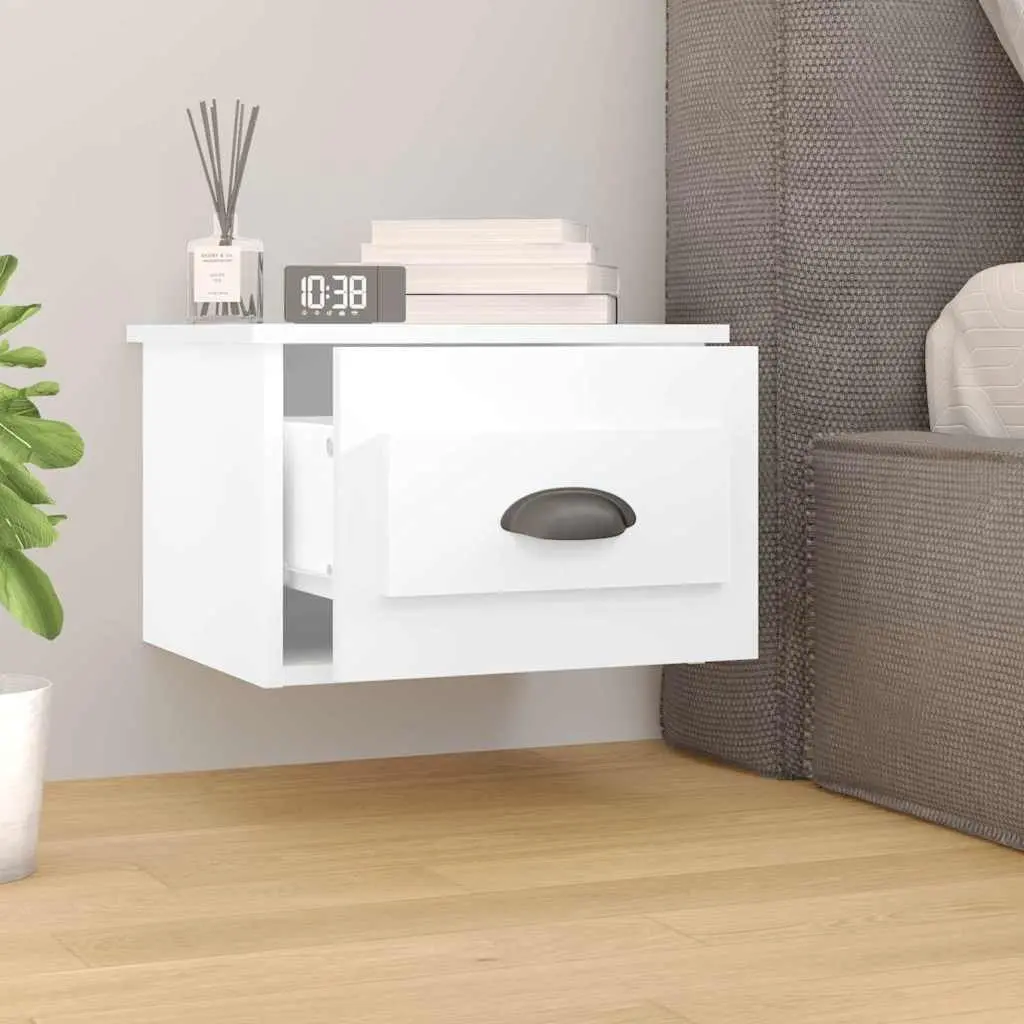Wall-mounted Bedside Cabinet White Floating Nightstand with Drawer Storage 41.5cm W x 36cm H x 28cm D