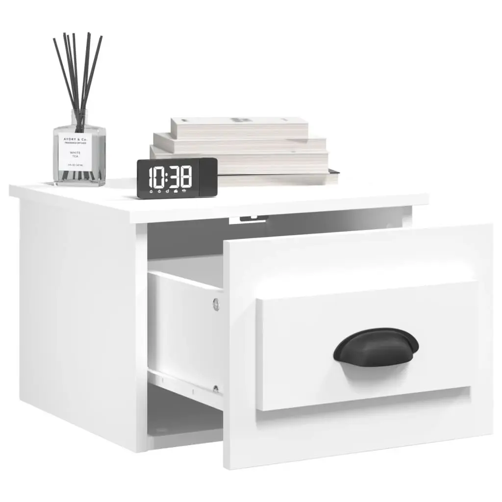 Wall-mounted Bedside Cabinet White Floating Nightstand with Drawer Storage 41.5cm W x 36cm H x 28cm D