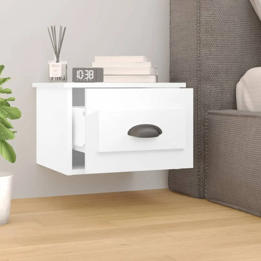 Wall-mounted Bedside Cabinet Floating Nightstand Storage Drawer White