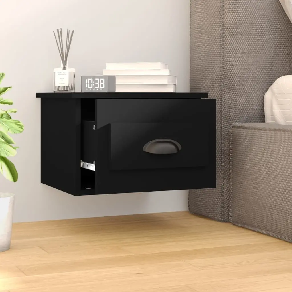 Wall-mounted Bedside Cabinets 2 pcs Black Floating Storage Drawer Organiser