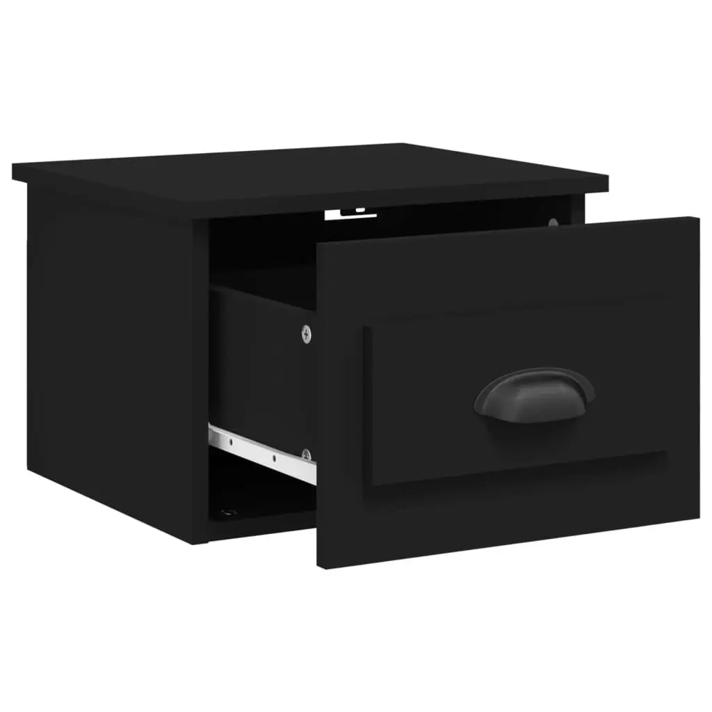 Wall-mounted Bedside Cabinets 2 pcs Black Floating Storage Drawer Organiser