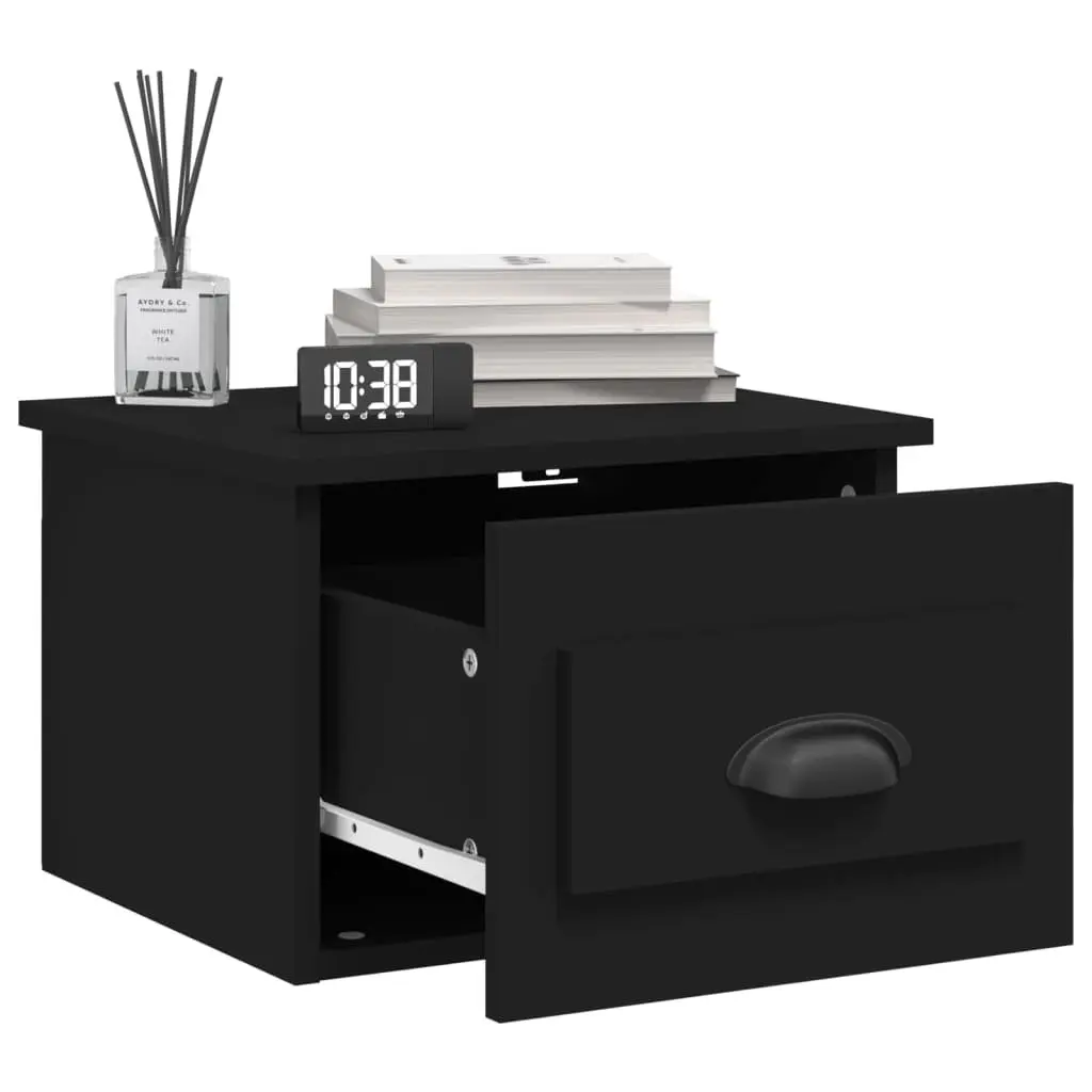 Wall-mounted Bedside Cabinets 2 pcs Black Floating Storage Drawer Organiser