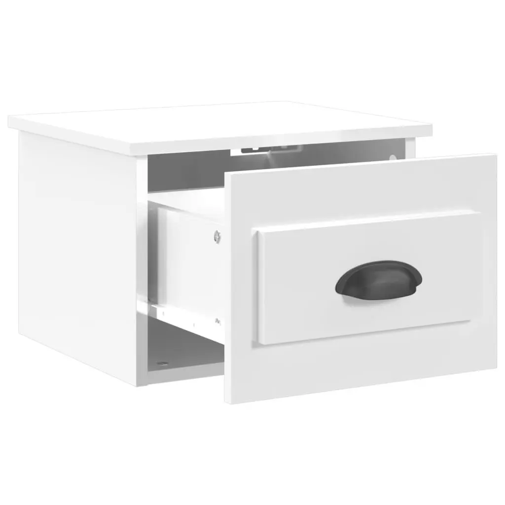 Wall-Mounted Bedside Cabinet White High Gloss Floating Nightstand Drawer Storage