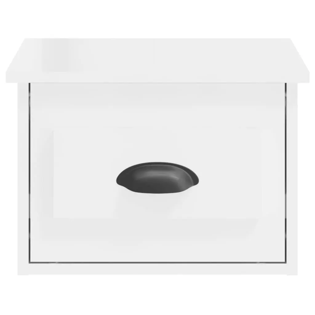 Wall-Mounted Bedside Cabinet White High Gloss Floating Nightstand Drawer Storage