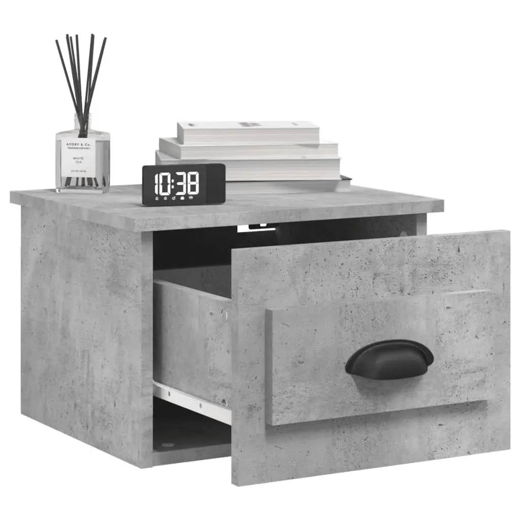 Wall-mounted Bedside Cabinet with Drawer Floating Nightstand Storage Grey