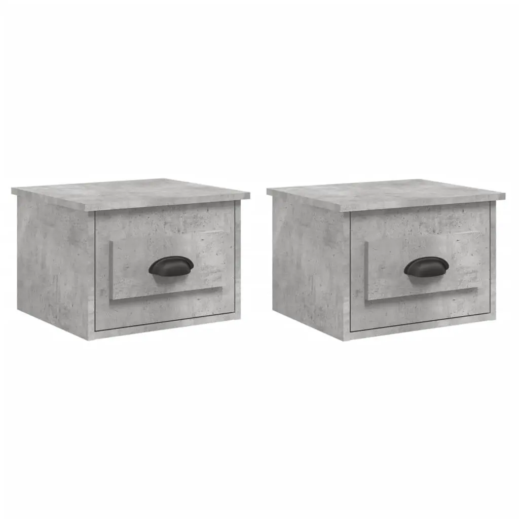 Wall-mounted Bedside Cabinets 2 pcs Grey Floating Storage Organiser Drawer
