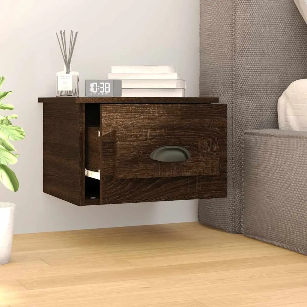 Wall-mounted Bedside Cabinets 2 pcs Brown Oak Floating Storage Drawer Bedroom