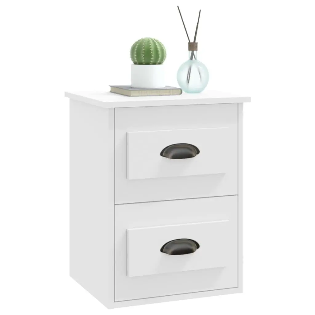 Wall-mounted Bedside Cabinet White 41.5x36x53cm Floating Bedroom Storage with 2