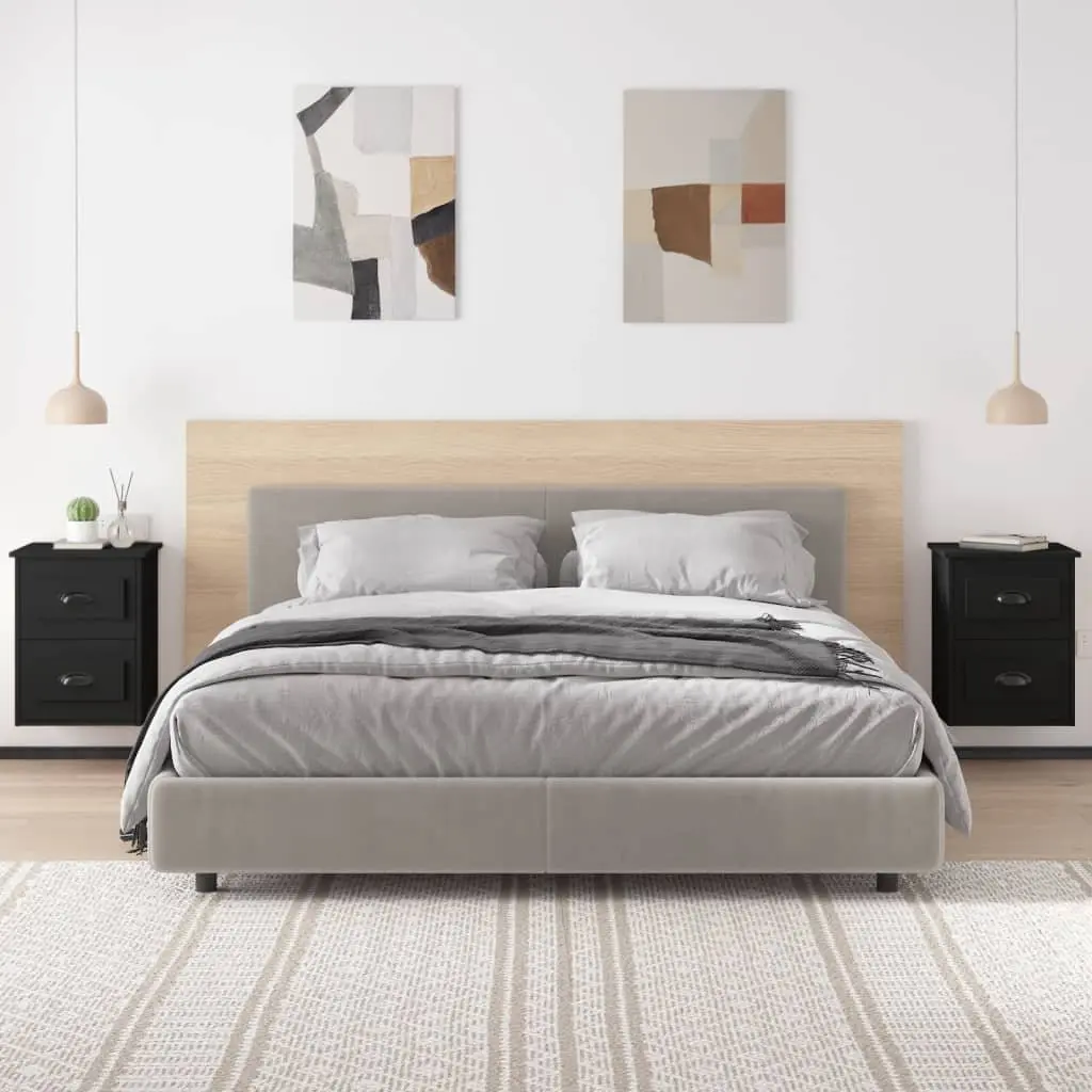 Wall-mounted Bedside Cabinet for Bedroom with 2 Drawers Black