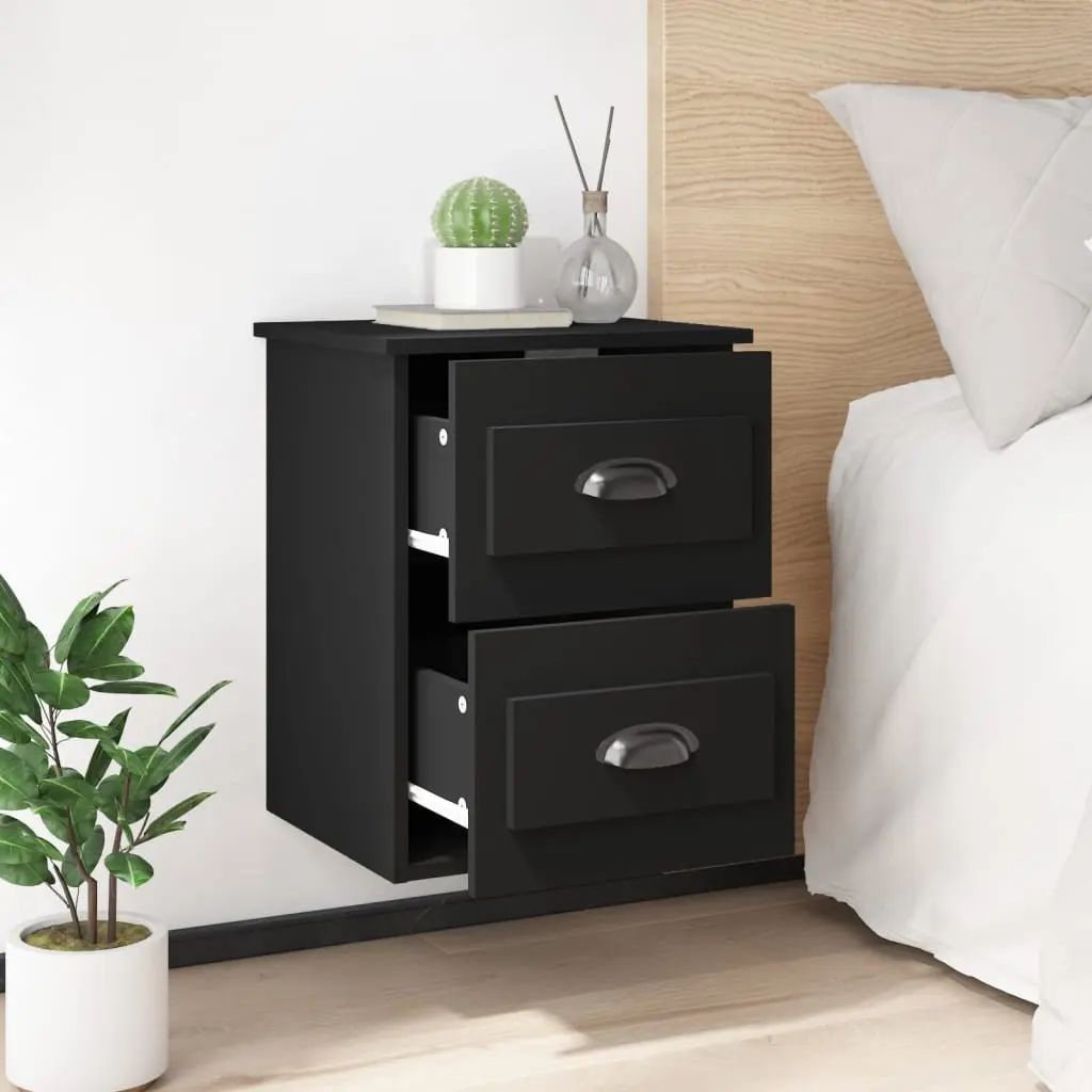 Wall-mounted Bedside Cabinet for Bedroom with 2 Drawers Black