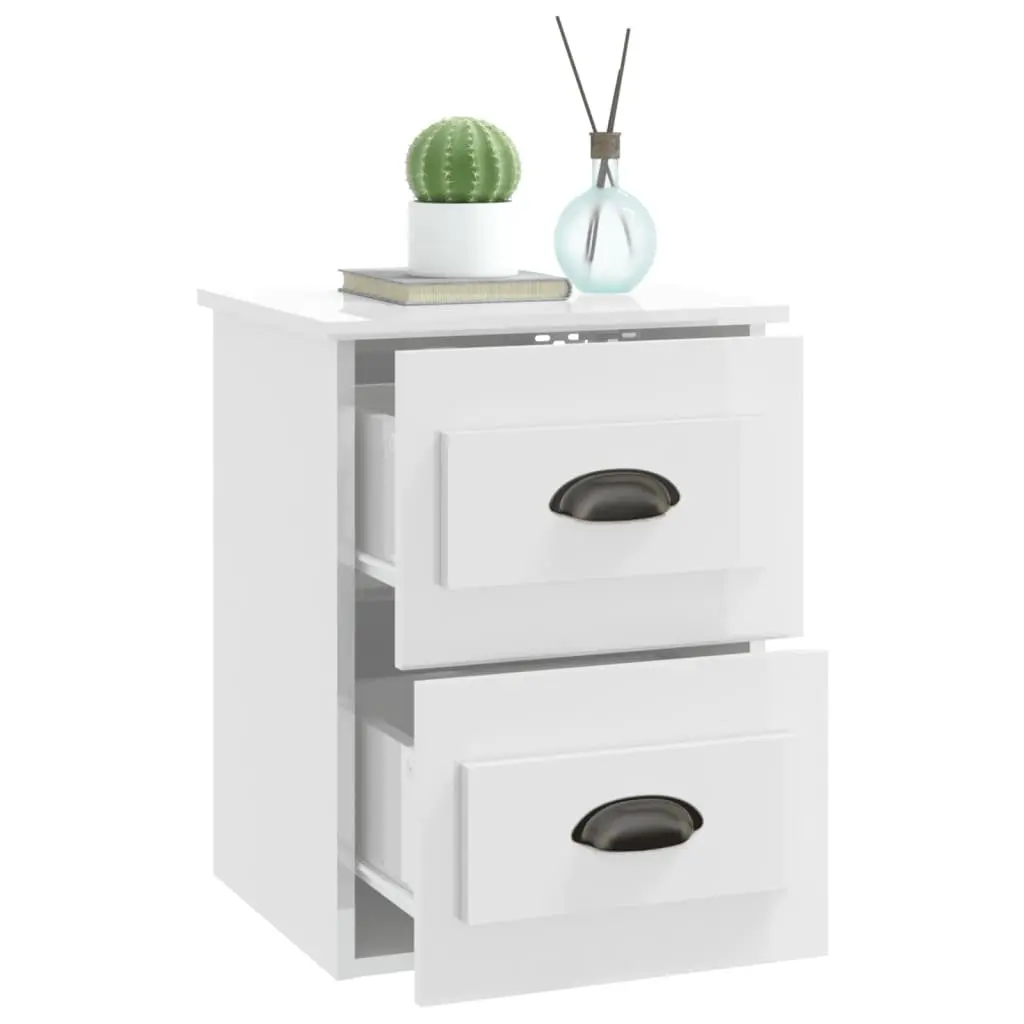 Wall-mounted Bedside Cabinet White Floating Bedside Table 2 Drawer Storage Unit