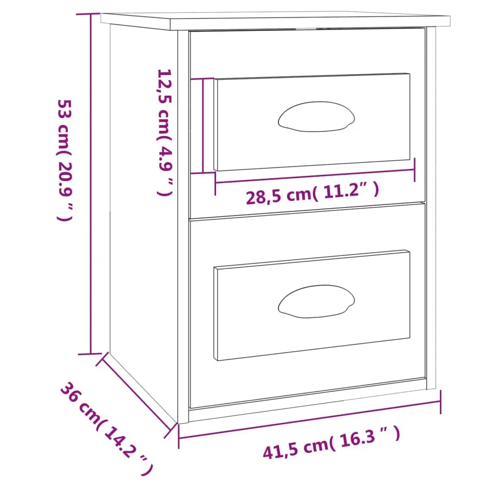 Wall-mounted Bedside Cabinet White Floating Bedside Table 2 Drawer Storage Unit