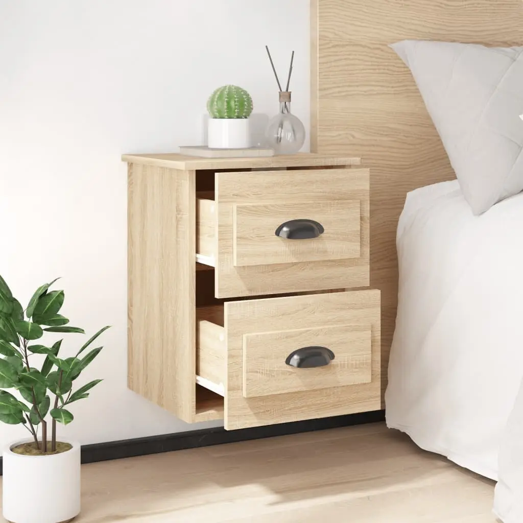 Wall-mounted Bedside Cabinet for Bedroom 2 Drawers Brown Floating Storage Unit