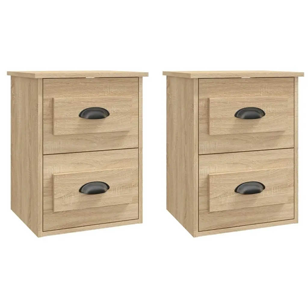 Wall-mounted Bedside Cabinet for Bedroom 41.5cm Wide Sonoma Oak Floating Storage Unit with 2 Drawers