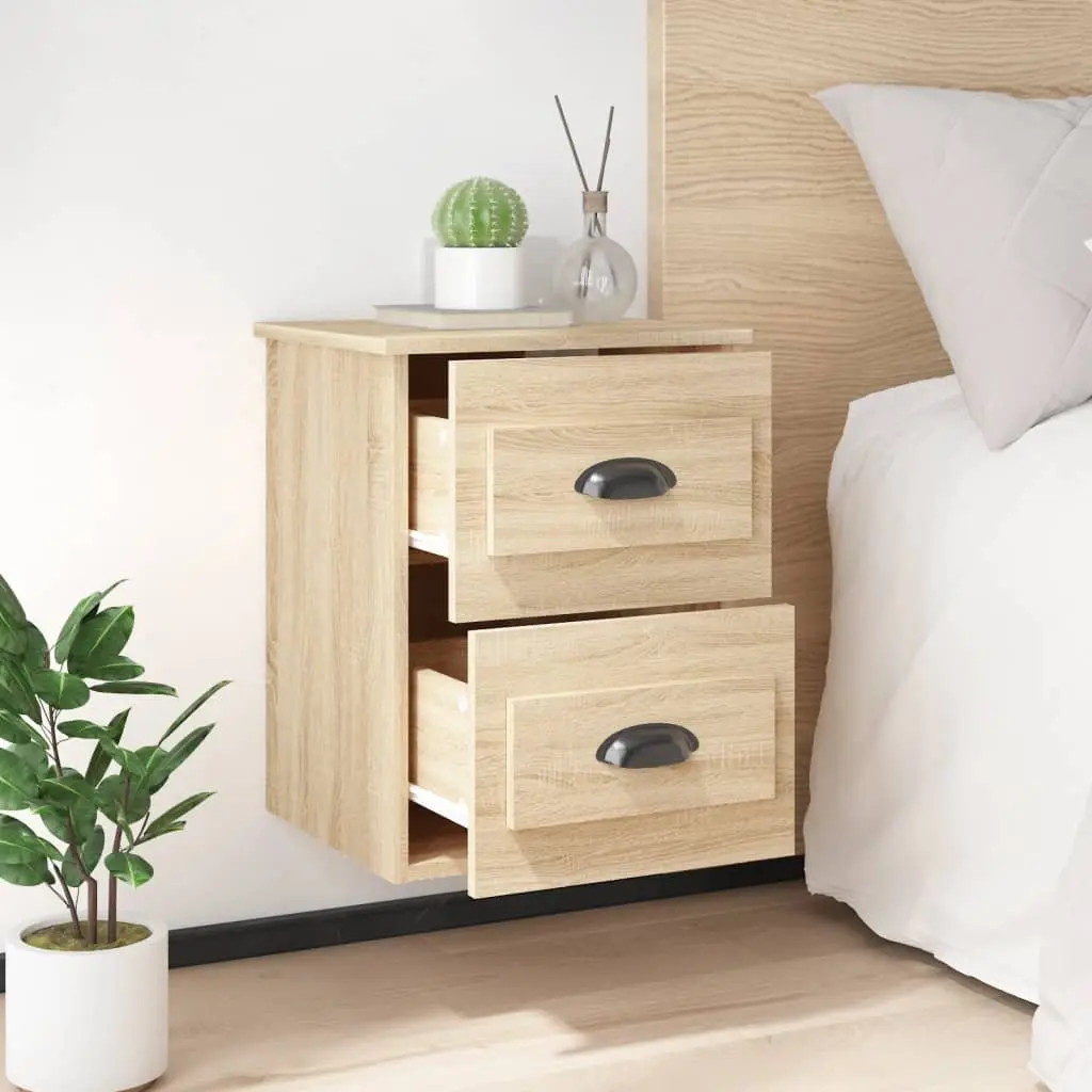 Wall-mounted Bedside Cabinet for Bedroom 41.5cm Wide Sonoma Oak Floating Storage Unit with 2 Drawers