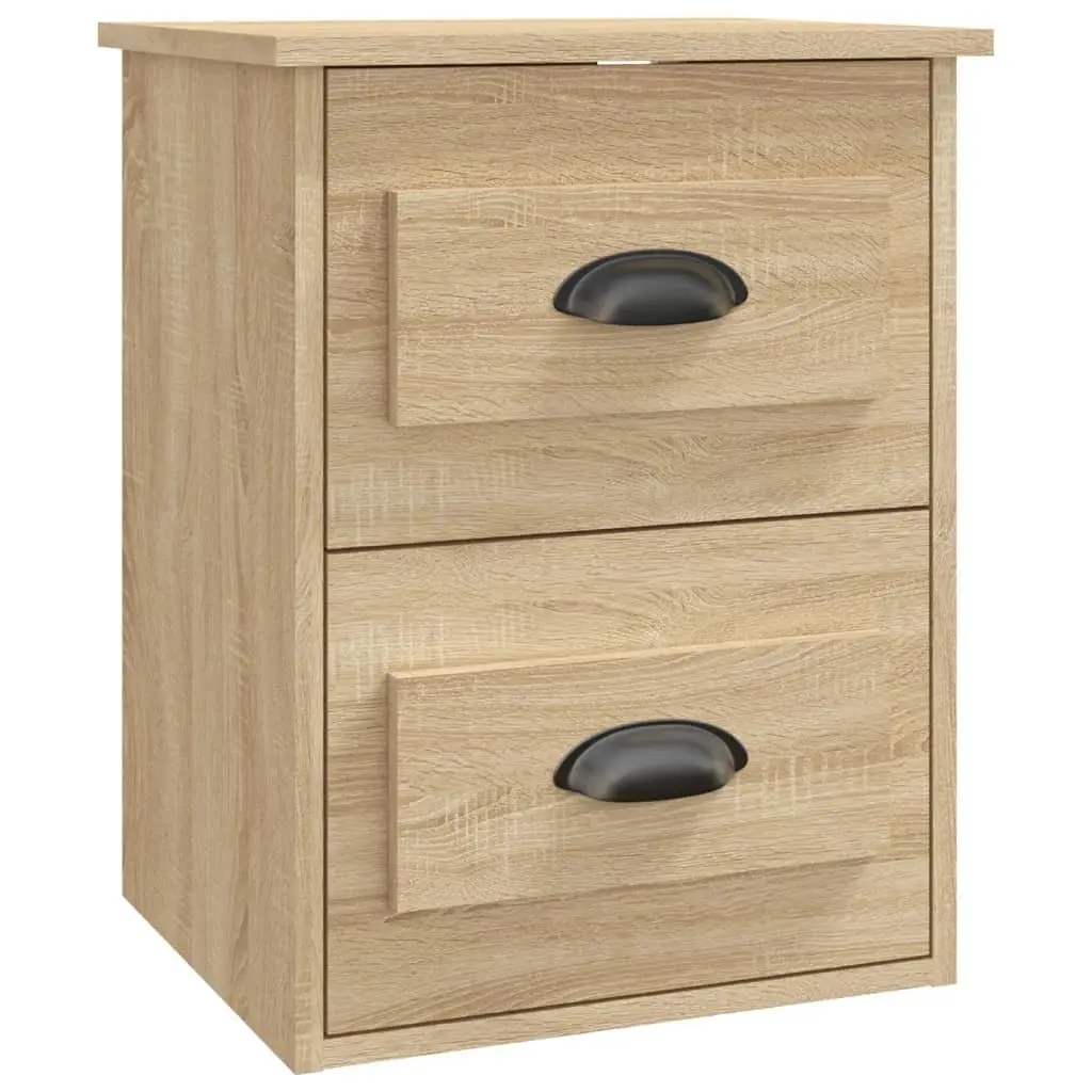 Wall-mounted Bedside Cabinet for Bedroom 41.5cm Wide Sonoma Oak Floating Storage Unit with 2 Drawers