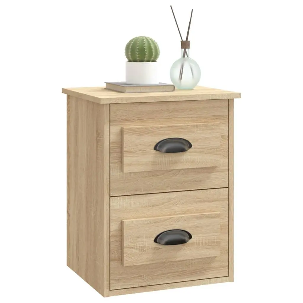 Wall-mounted Bedside Cabinet for Bedroom 41.5cm Wide Sonoma Oak Floating Storage Unit with 2 Drawers