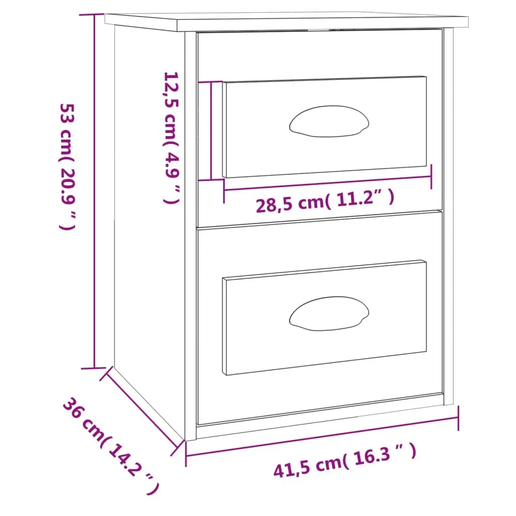 Wall Mounted Bedside Cabinet 2 Drawers Floating Bedroom Storage Grey