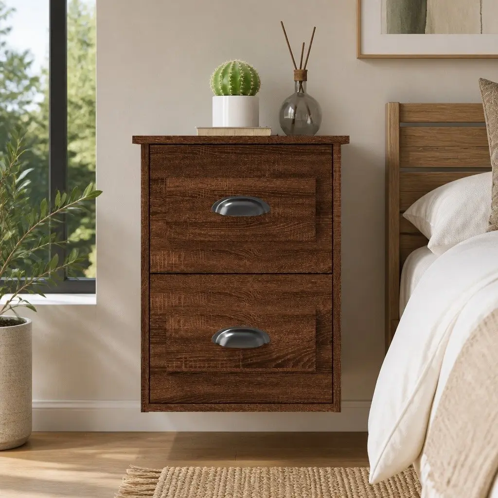 Wall-Mounted Bedside Cabinet in Brown Oak