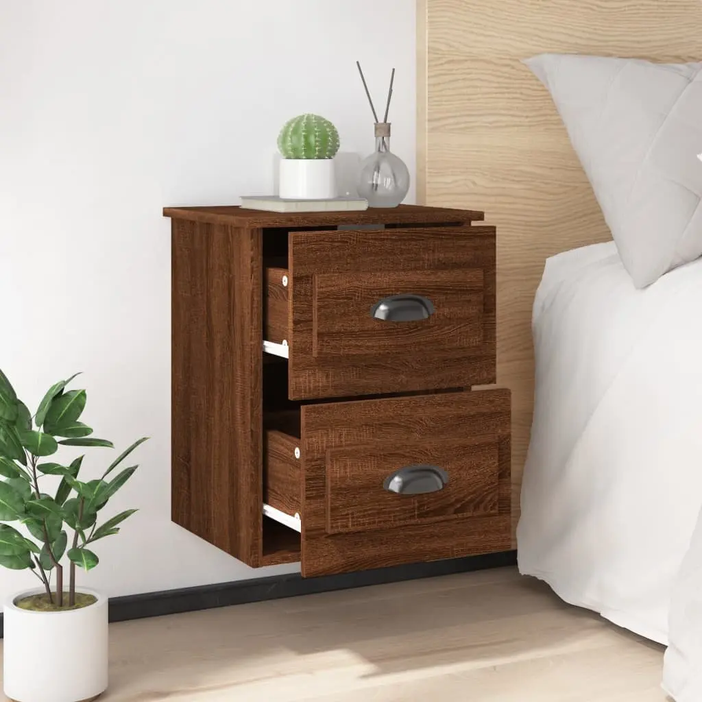 Wall-Mounted Bedside Cabinet in Brown Oak