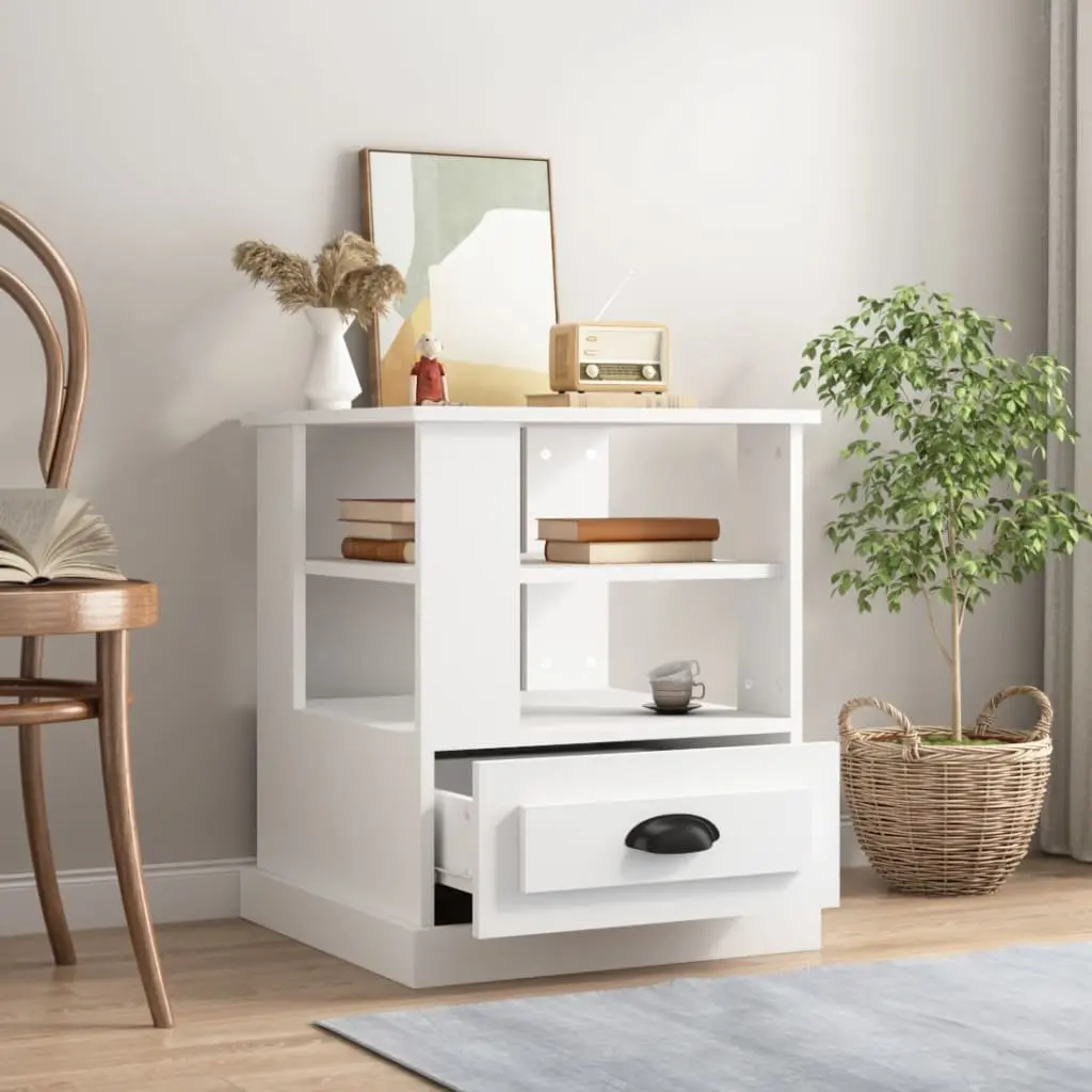 Side Table White 50x50x60 cm Storage End Table Accent Furniture Living Room