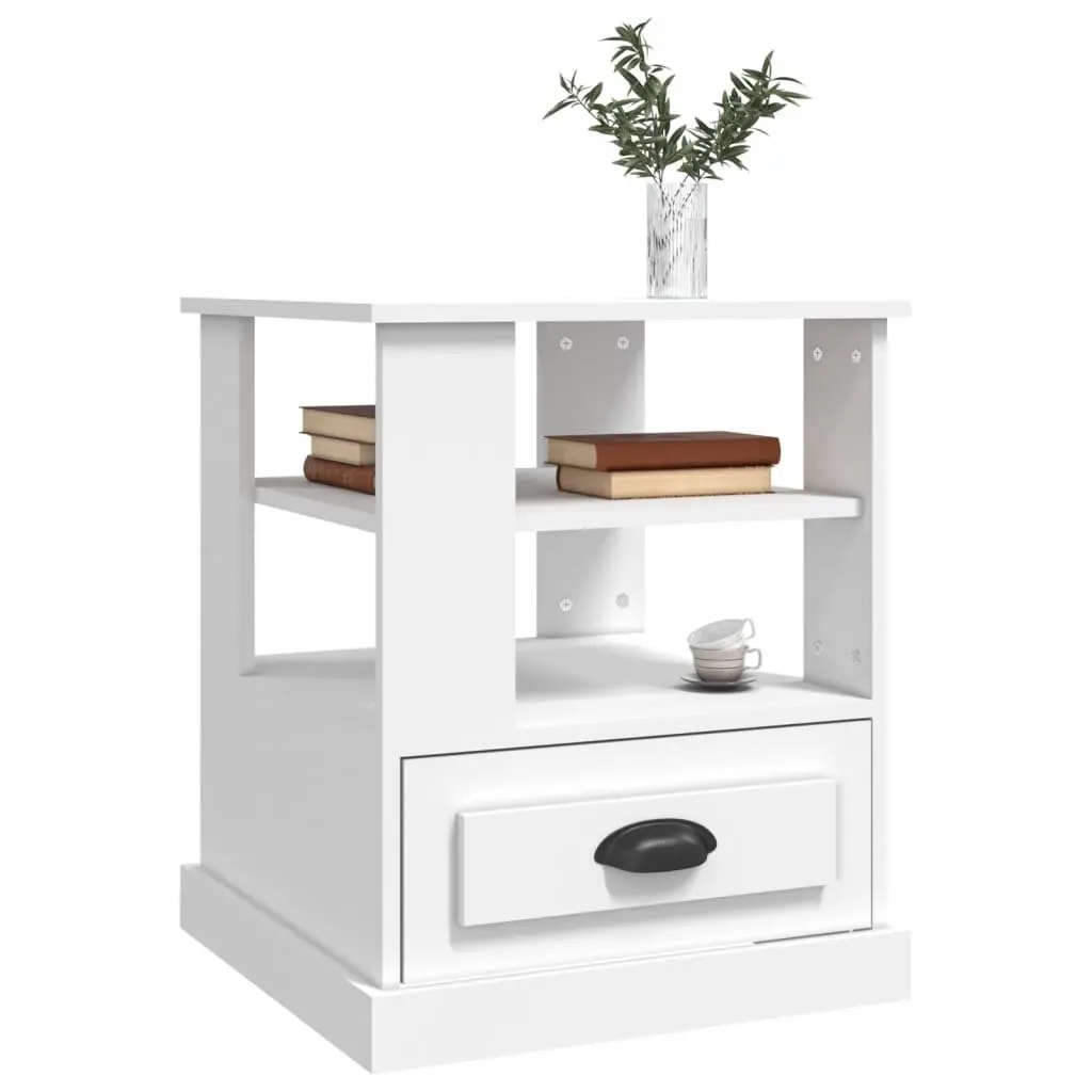 Side Table White 50x50x60 cm Storage End Table Accent Furniture Living Room