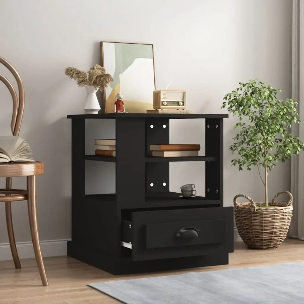 Side Table for Living Room Bedroom Entryway Black Engineered Wood 50W x 50D x 60H cm