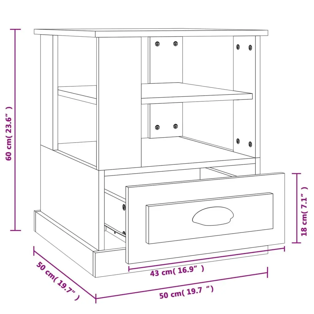 Side Table for Living Room Bedroom Entryway Black Engineered Wood 50W x 50D x 60H cm