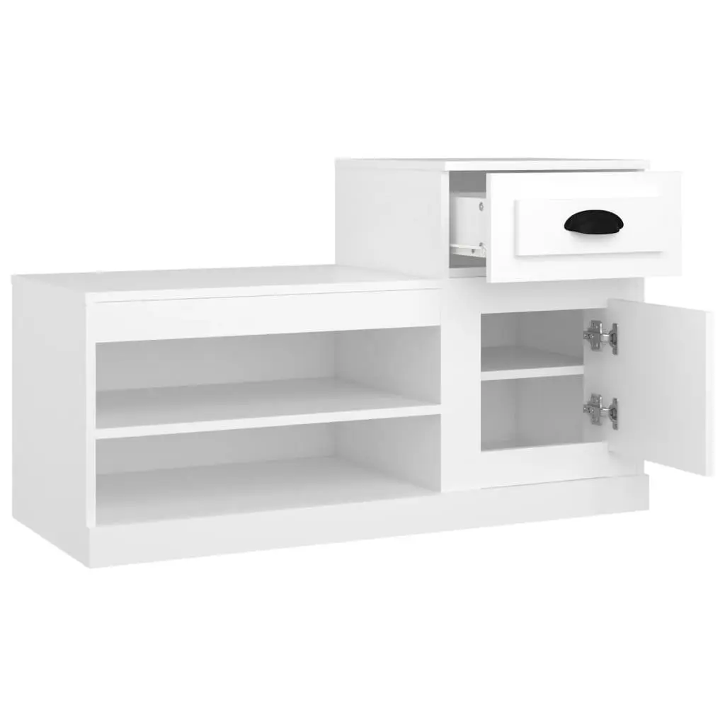 White Engineered Wood Shoe Storage Cabinet Two-Tier Organiser for Home 100x42x60cm