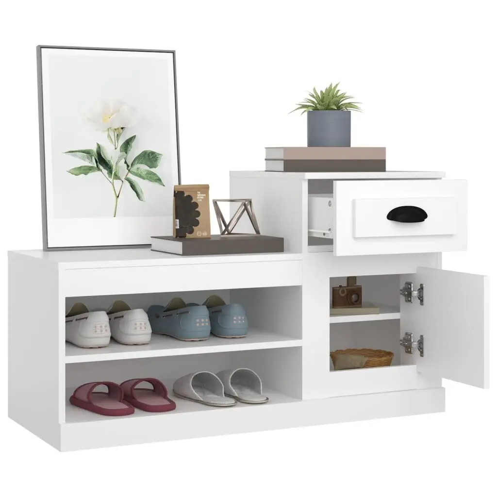 White Engineered Wood Shoe Storage Cabinet Two-Tier Organiser for Home 100x42x60cm