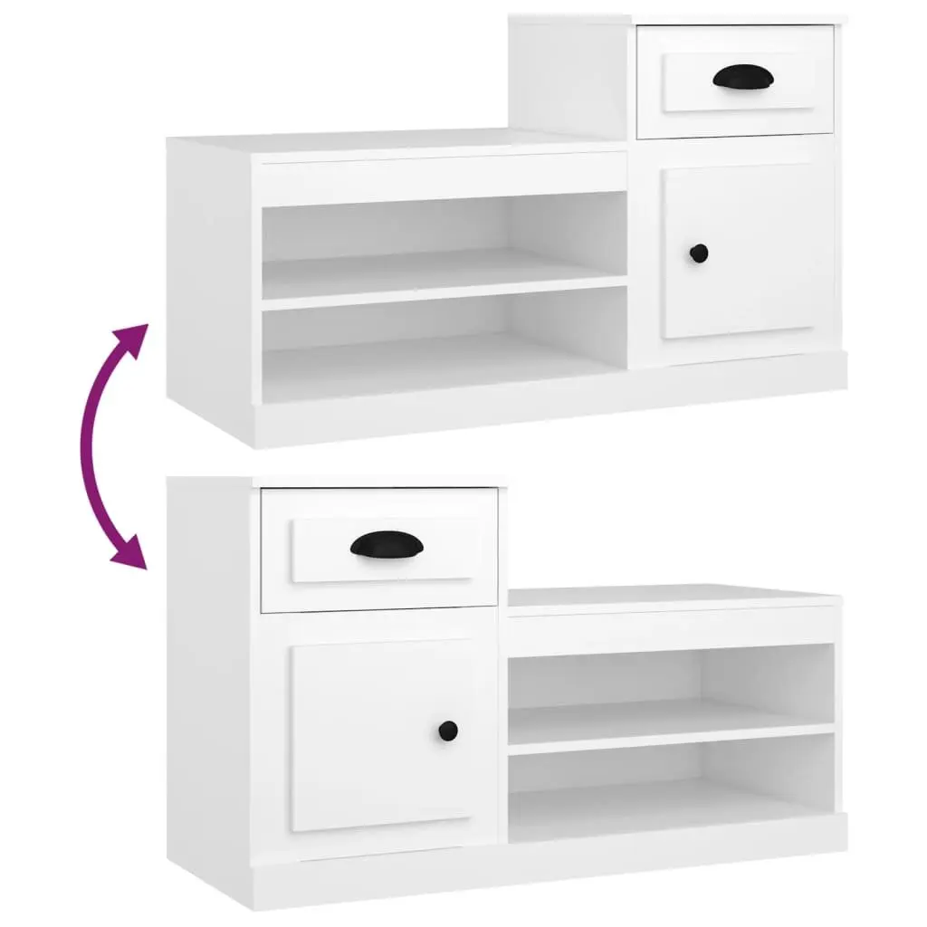 White Engineered Wood Shoe Storage Cabinet Two-Tier Organiser for Home 100x42x60cm