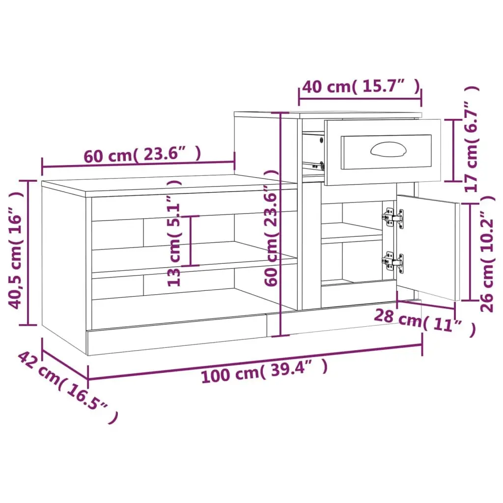White Engineered Wood Shoe Storage Cabinet Two-Tier Organiser for Home 100x42x60cm