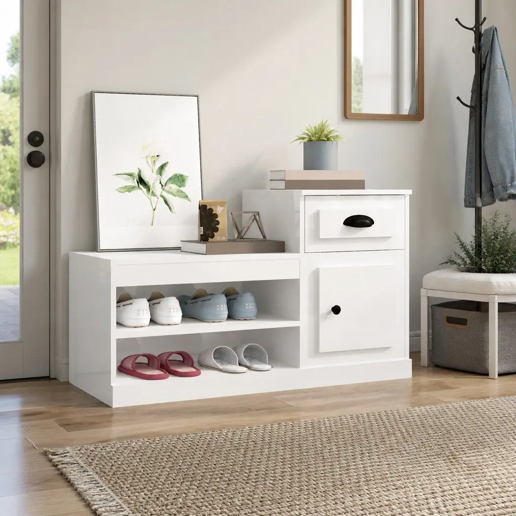 Shoe Cabinet White Engineered Wood Storage Organiser 100x42x60cm