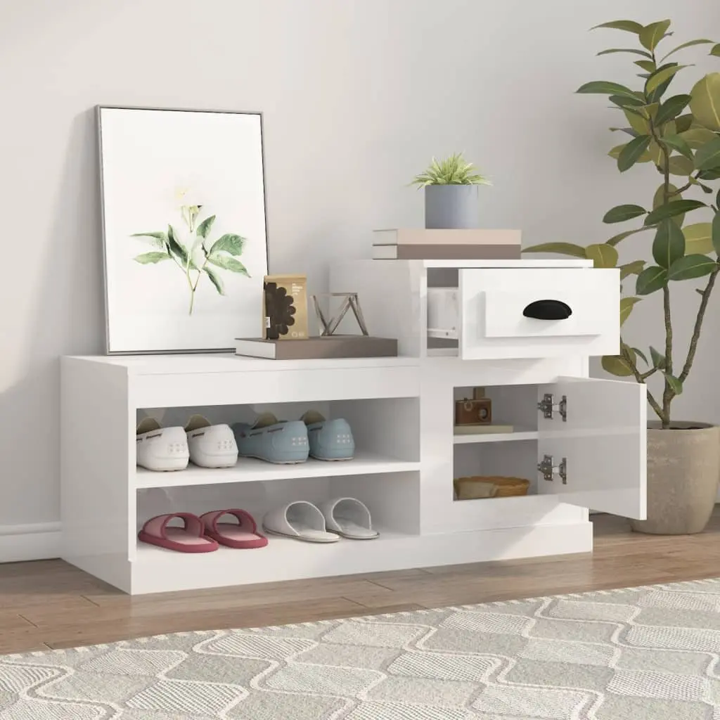 Shoe Cabinet White Engineered Wood Storage Organiser 100x42x60cm