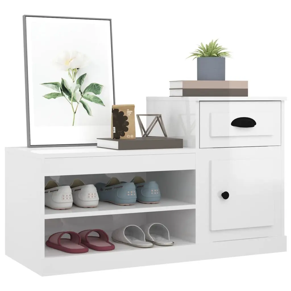 Shoe Cabinet White Engineered Wood Storage Organiser 100x42x60cm