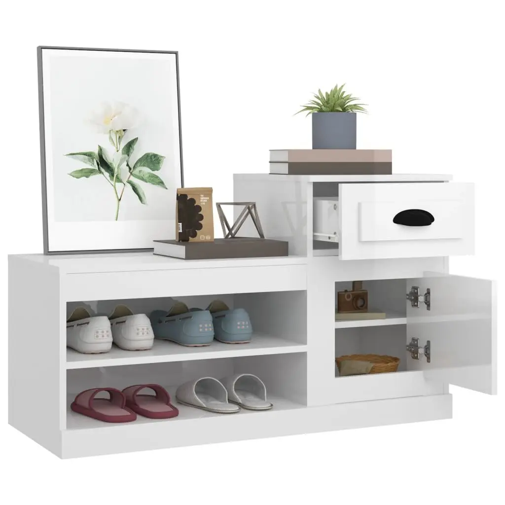 Shoe Cabinet White Engineered Wood Storage Organiser 100x42x60cm