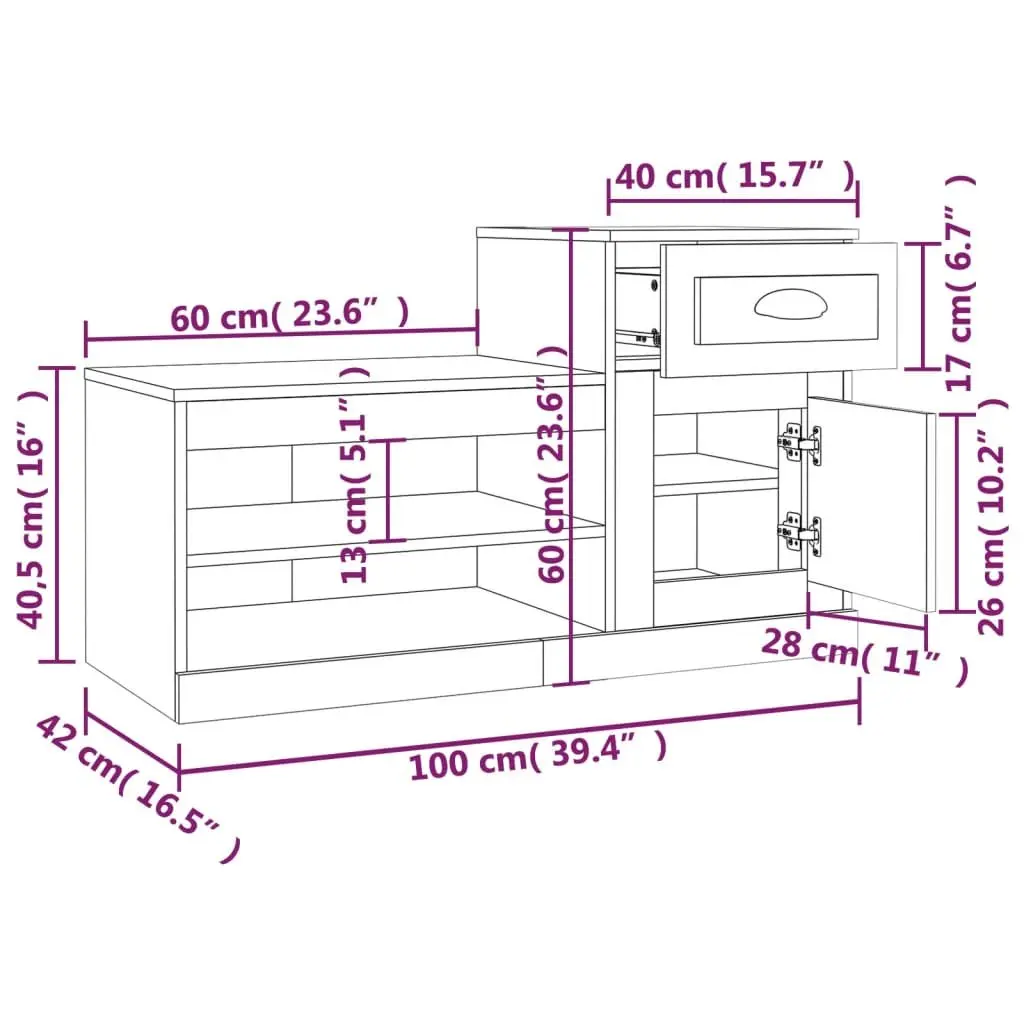 Shoe Cabinet White Engineered Wood Storage Organiser 100x42x60cm