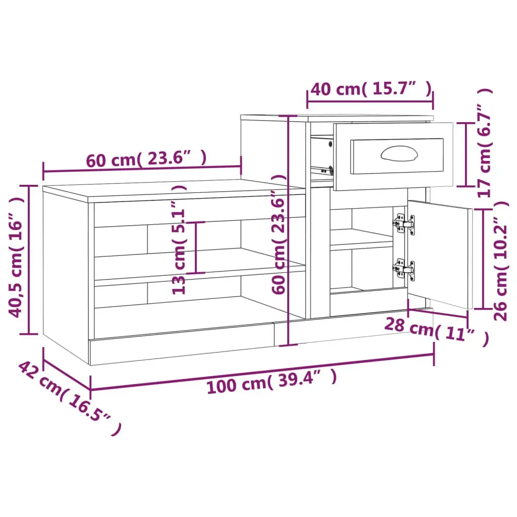 Shoe Cabinet Brown Engineered Wood Storage Organiser Cupboard 100x42x60 cm