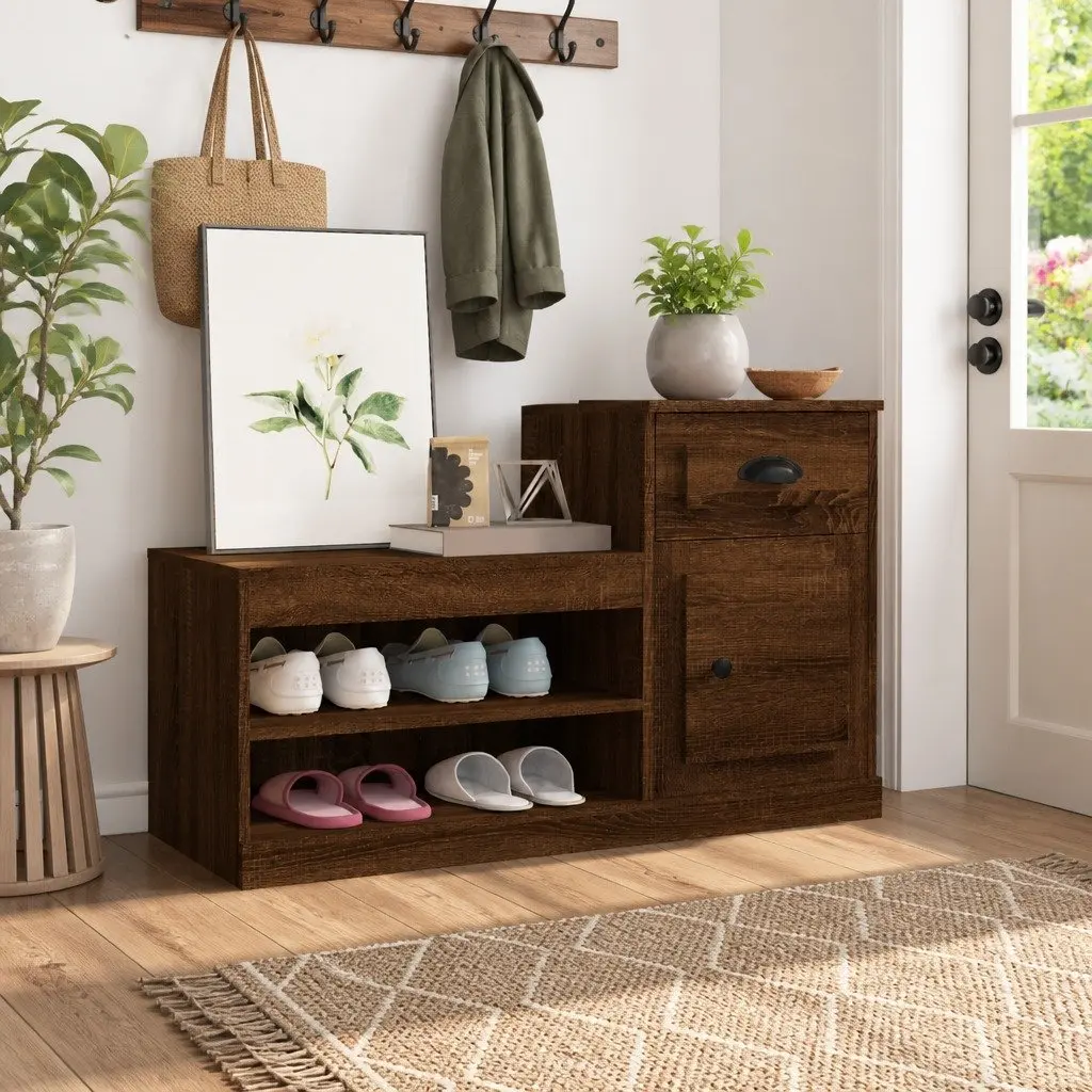 Shoe Cabinet for Home Organisation Brown Oak Engineered Wood 100x42x60cm