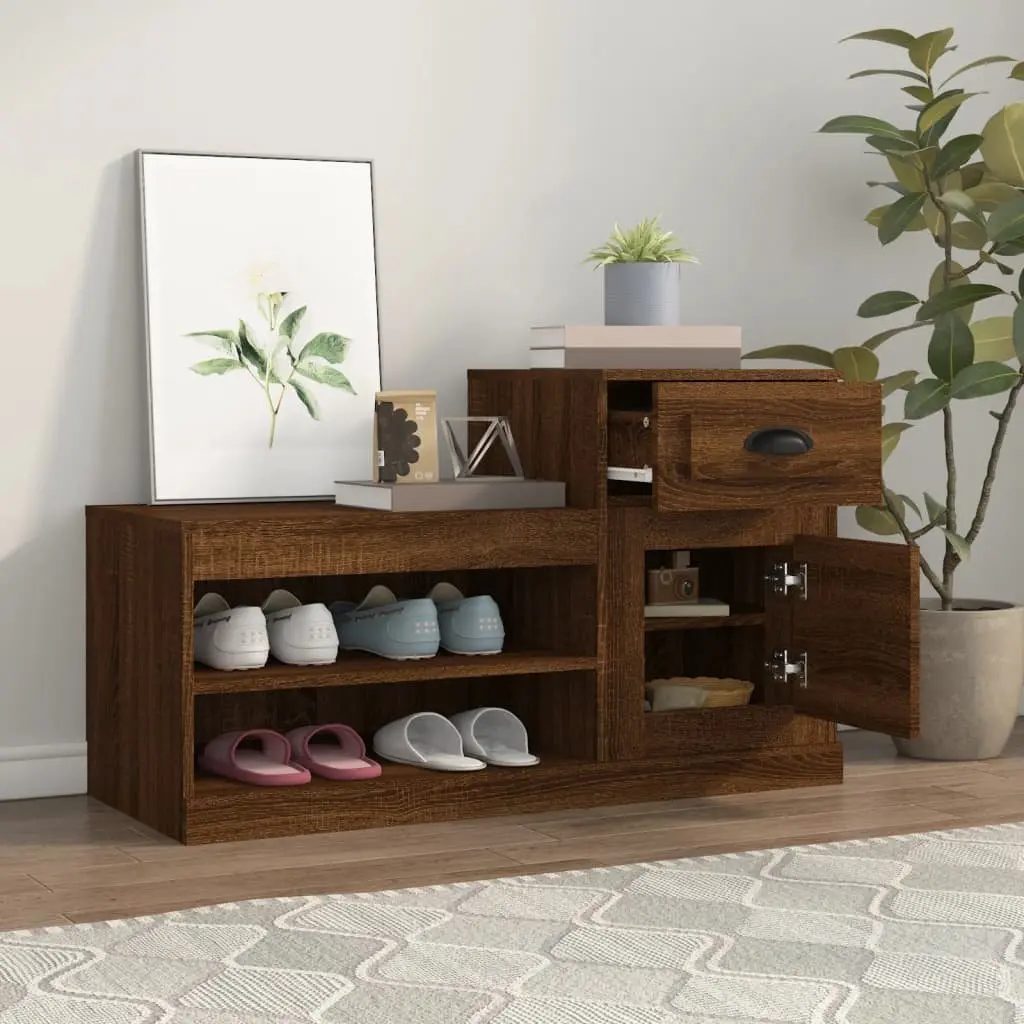 Shoe Cabinet for Home Organisation Brown Oak Engineered Wood 100x42x60cm