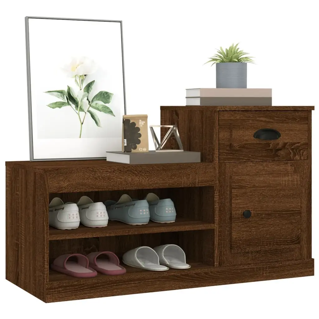 Shoe Cabinet for Home Organisation Brown Oak Engineered Wood 100x42x60cm