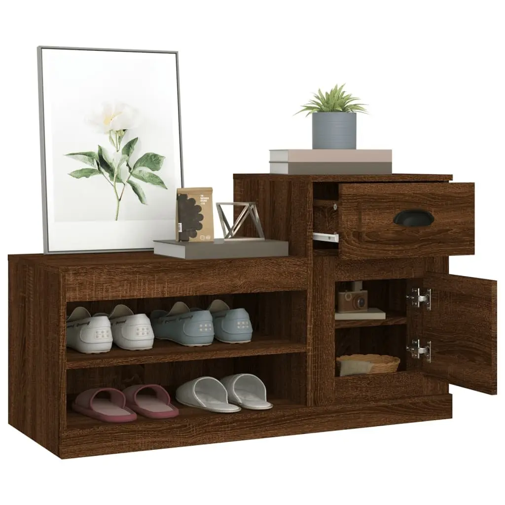 Shoe Cabinet for Home Organisation Brown Oak Engineered Wood 100x42x60cm