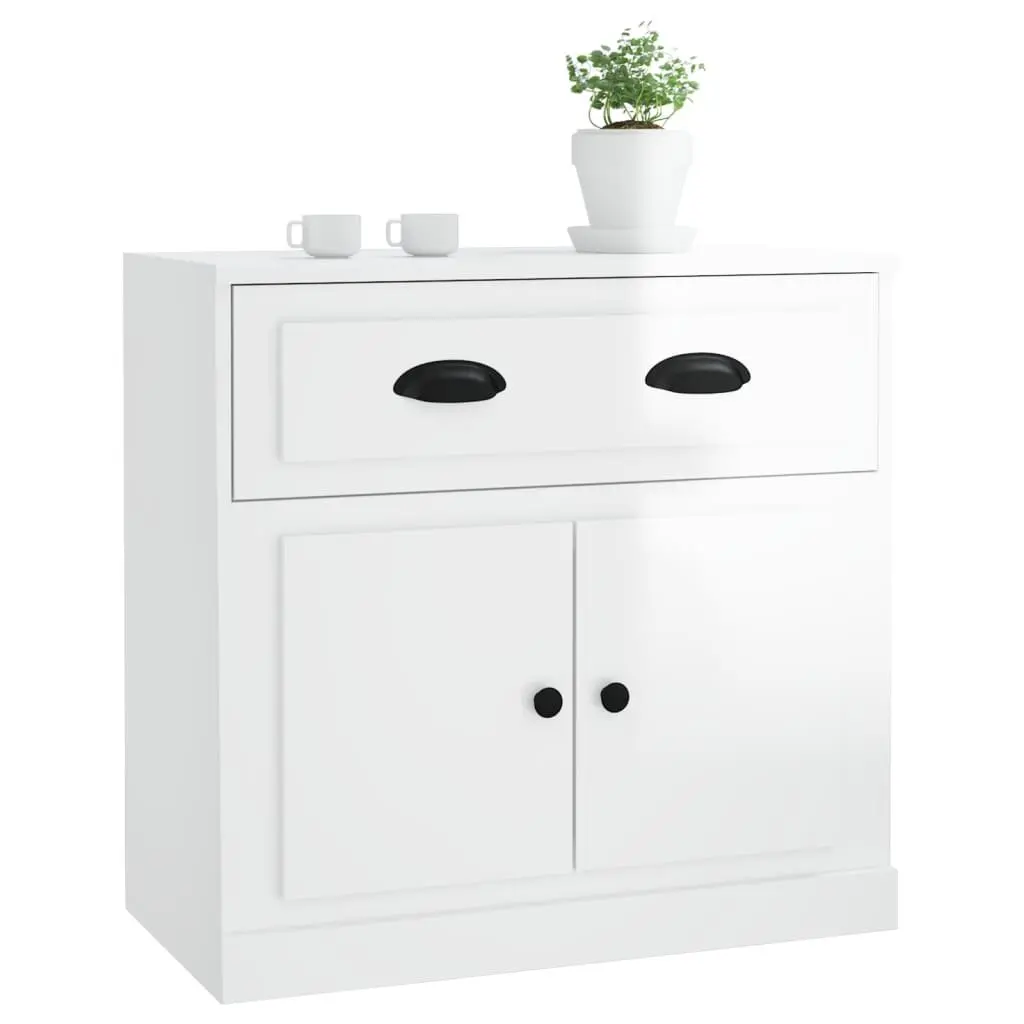 White High Gloss Sideboard Storage Cabinet Engineered Wood Furniture