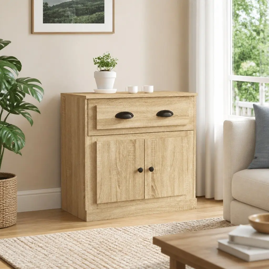 Sideboard Storage Cabinet Brown Engineered Wood Living Room Buffet Cupboard 70cm